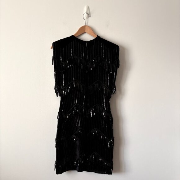 Zara Velvet Sequin Fringe Dress NWT Black Size Medium - Picture 6 of 9